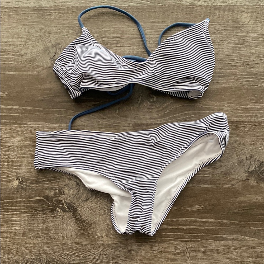 Striped Blue and White Bikini Set